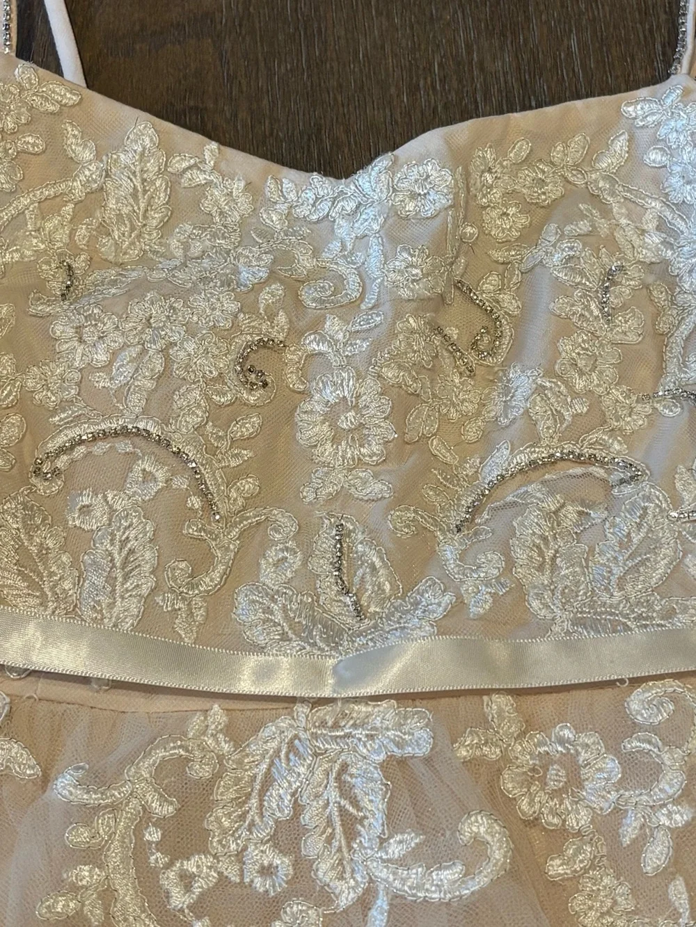 👑Princess Dress by David's Bridal Blush Lace & Tulle with Rhinestone Accents NWT - Picture 9 of 16